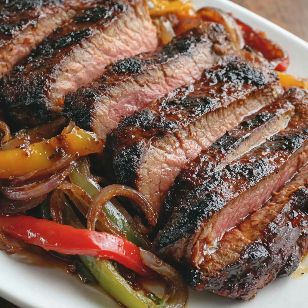 Grilled Tri Tip with Onions and Peppers.