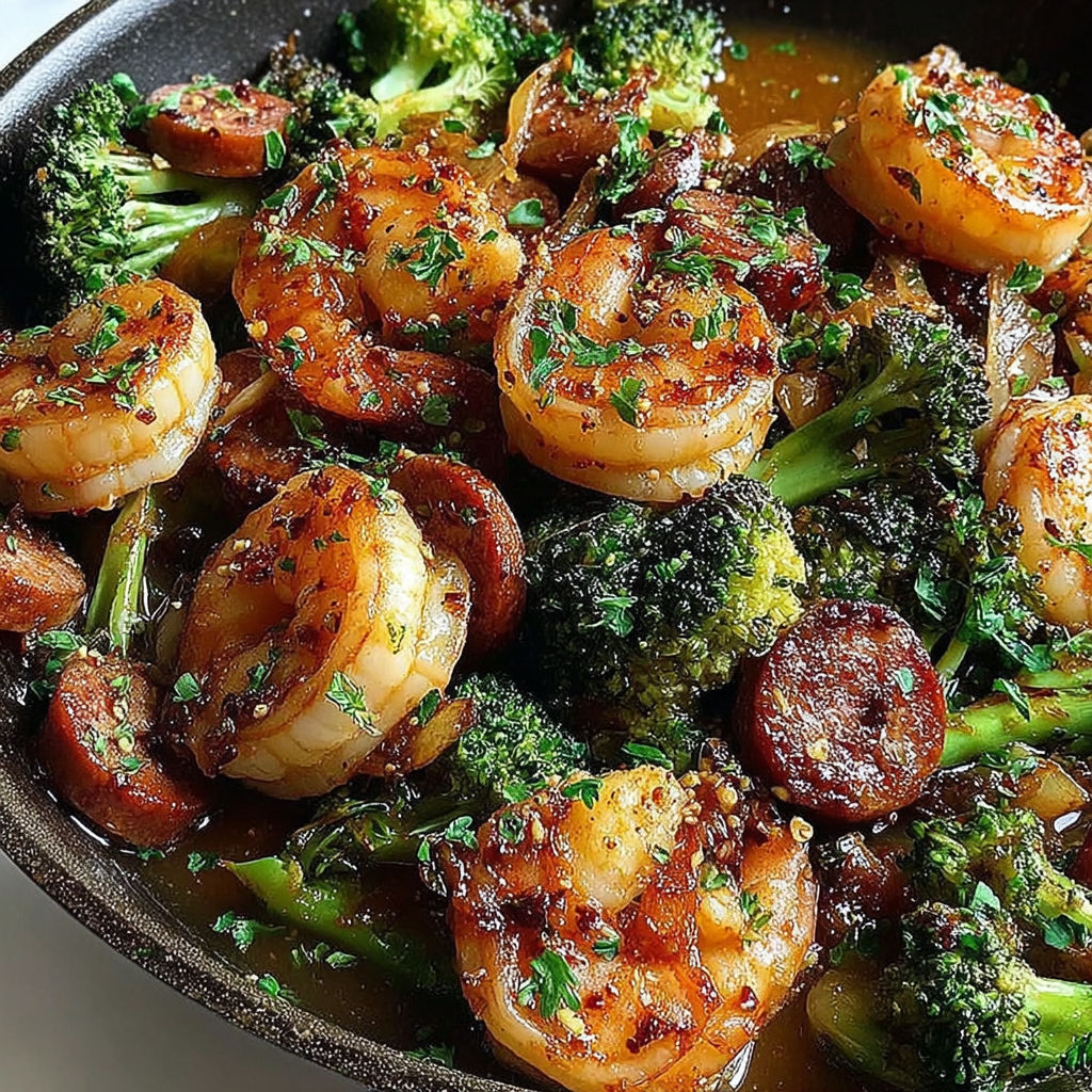 A bowl of shrimp and broccoli.