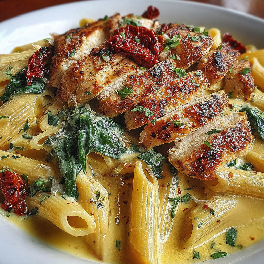A plate of food with chicken and pasta.