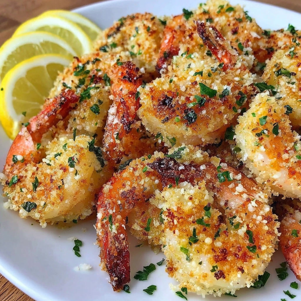 A plate of garlic parmesan shrimp.