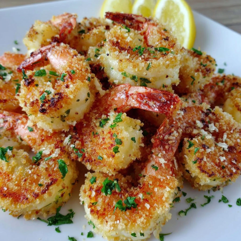 A plate of garlic parmesan shrimp.