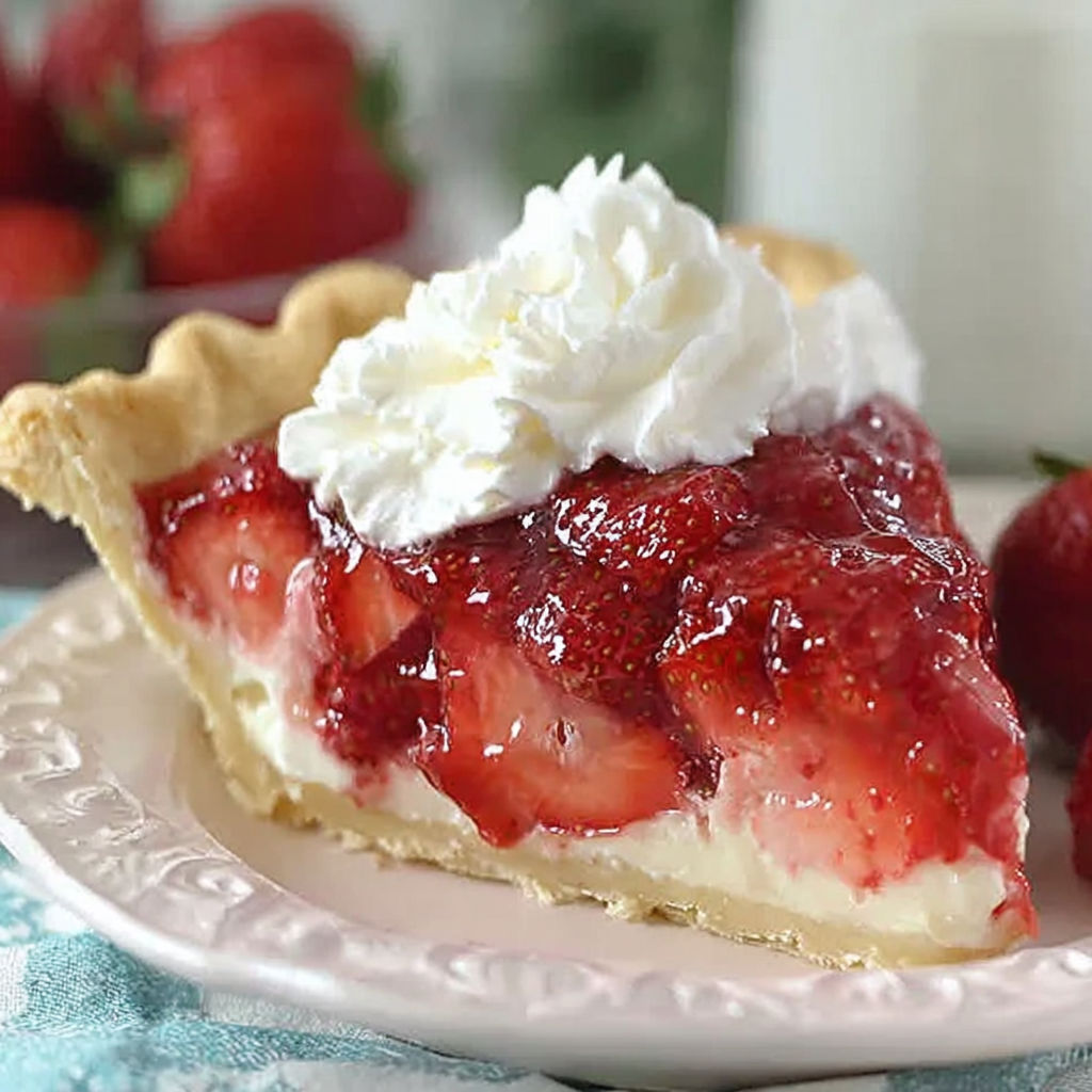 A slice of pie with whipped cream on top.