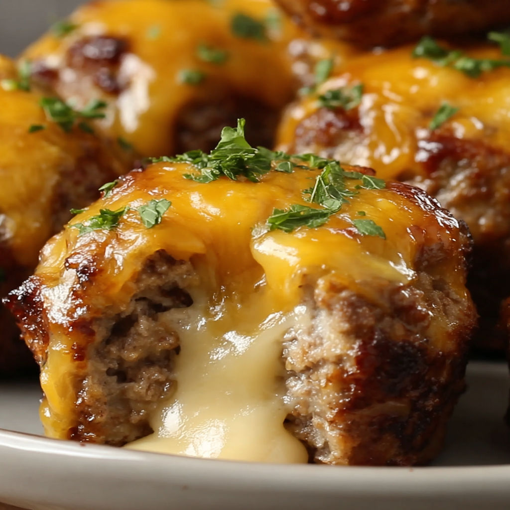 A plate of meatballs with cheese on top.