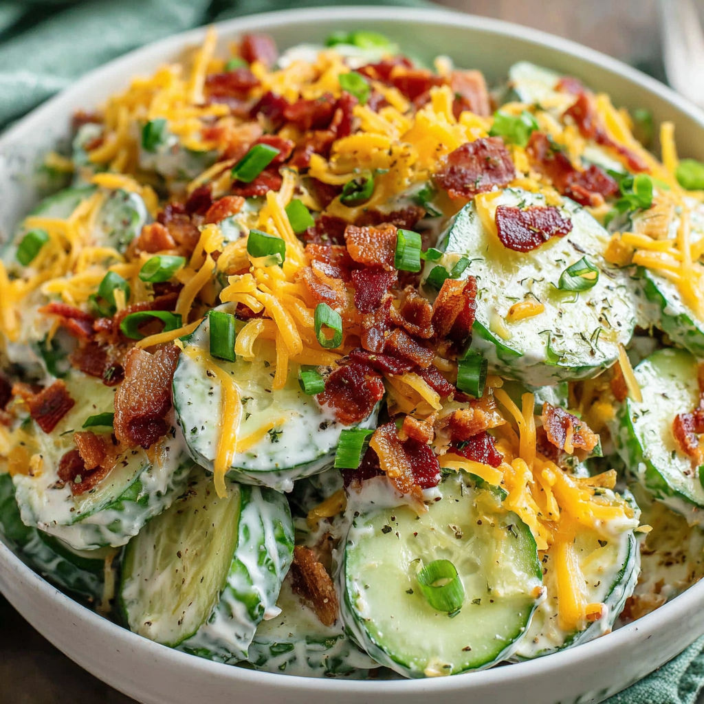 A bowl of cucumber ranch crack salad.