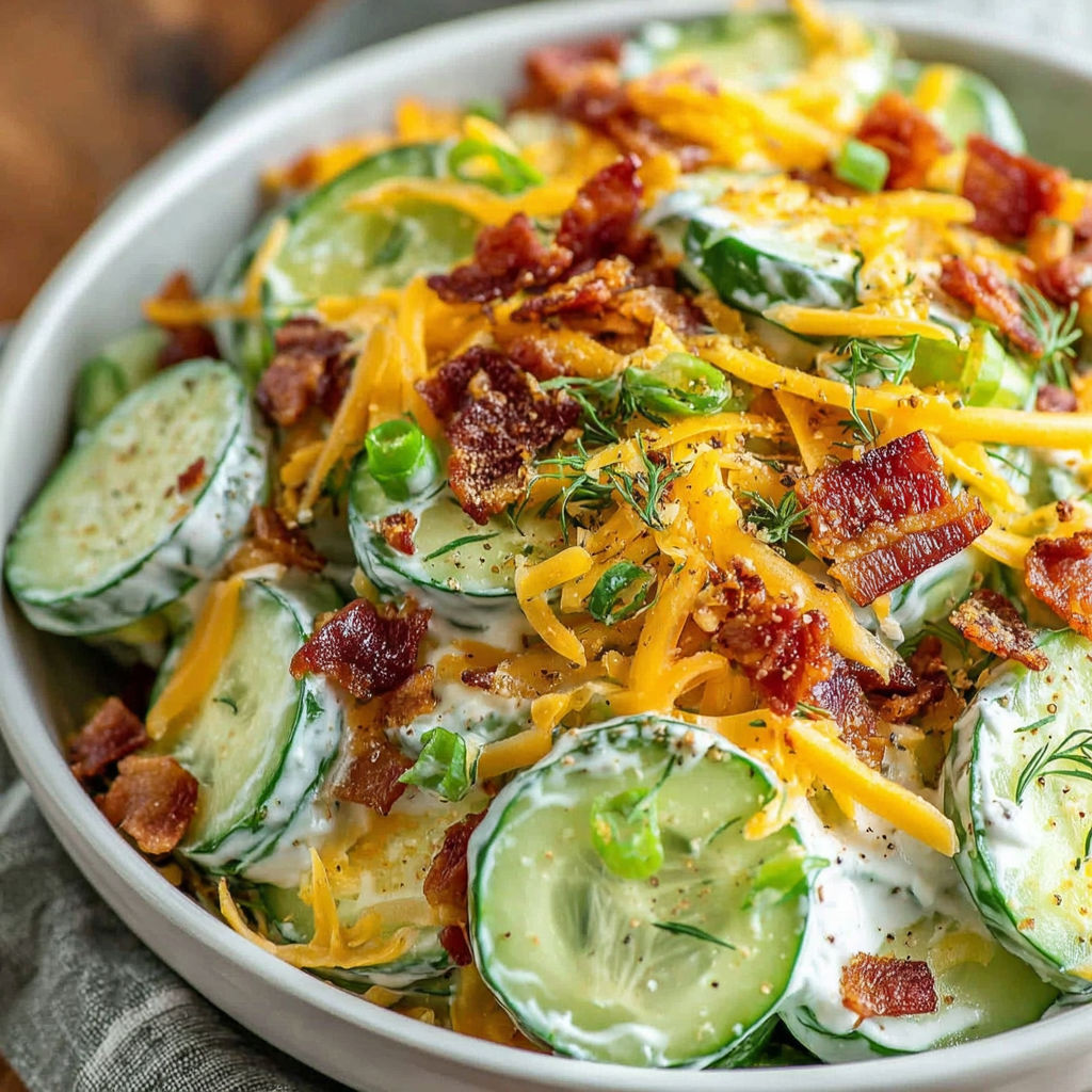 A bowl of food with cheese and bacon.