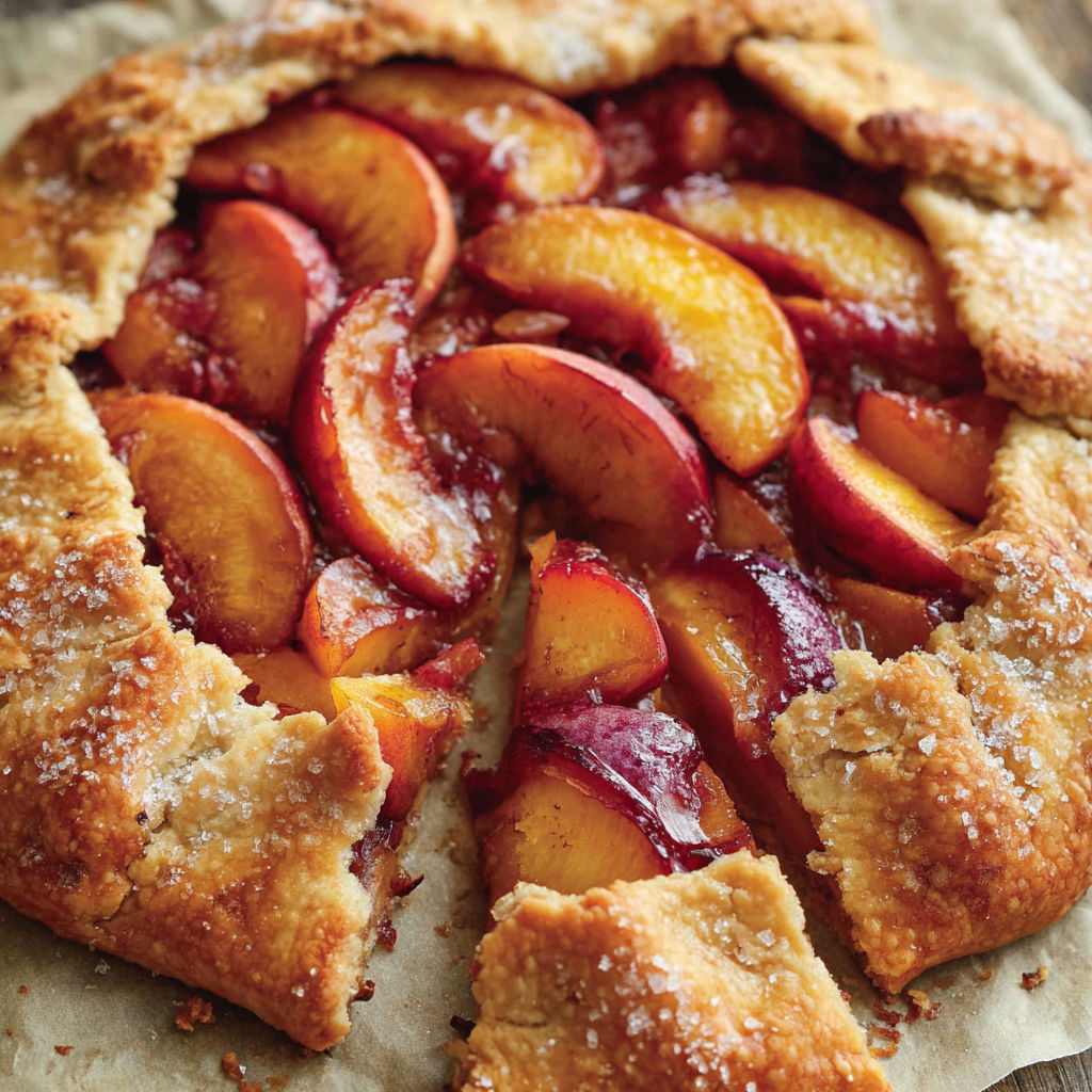 A slice of peach galette on a paper towel.