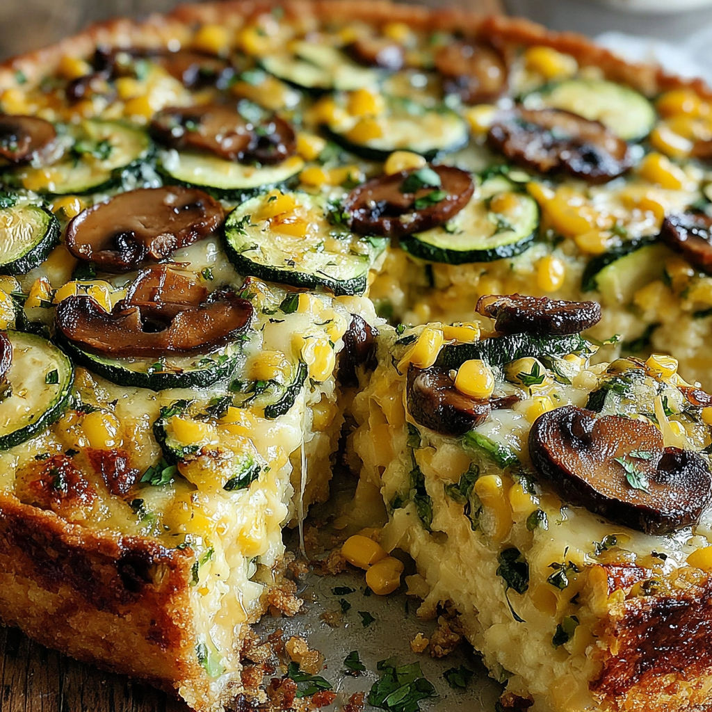 A slice of sweet corn zucchini pie.