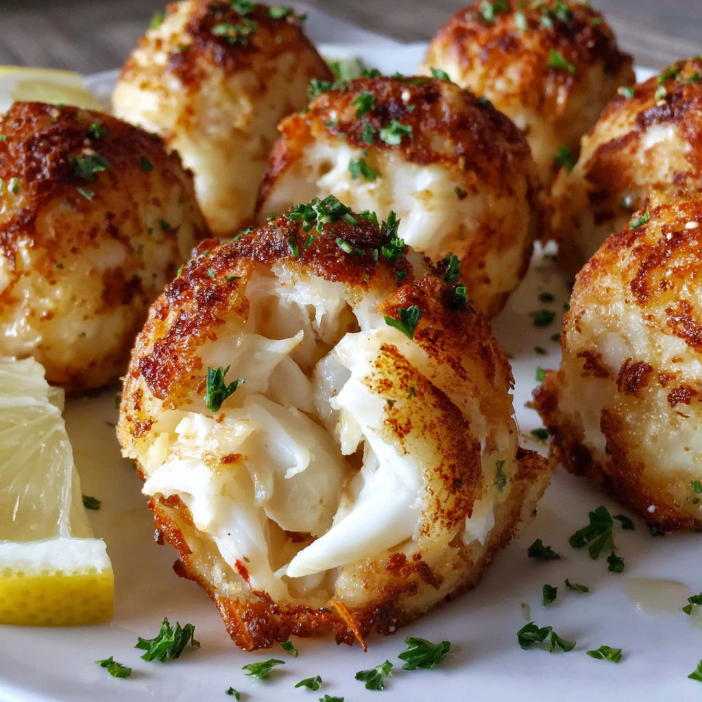 A plate of crab cakes with lemon wedges.