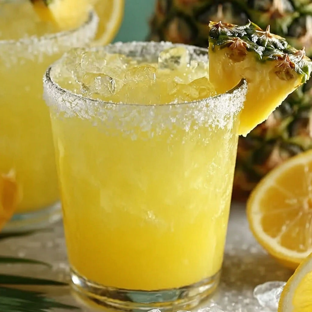 Two glasses of pineapple lemon drop cocktails.