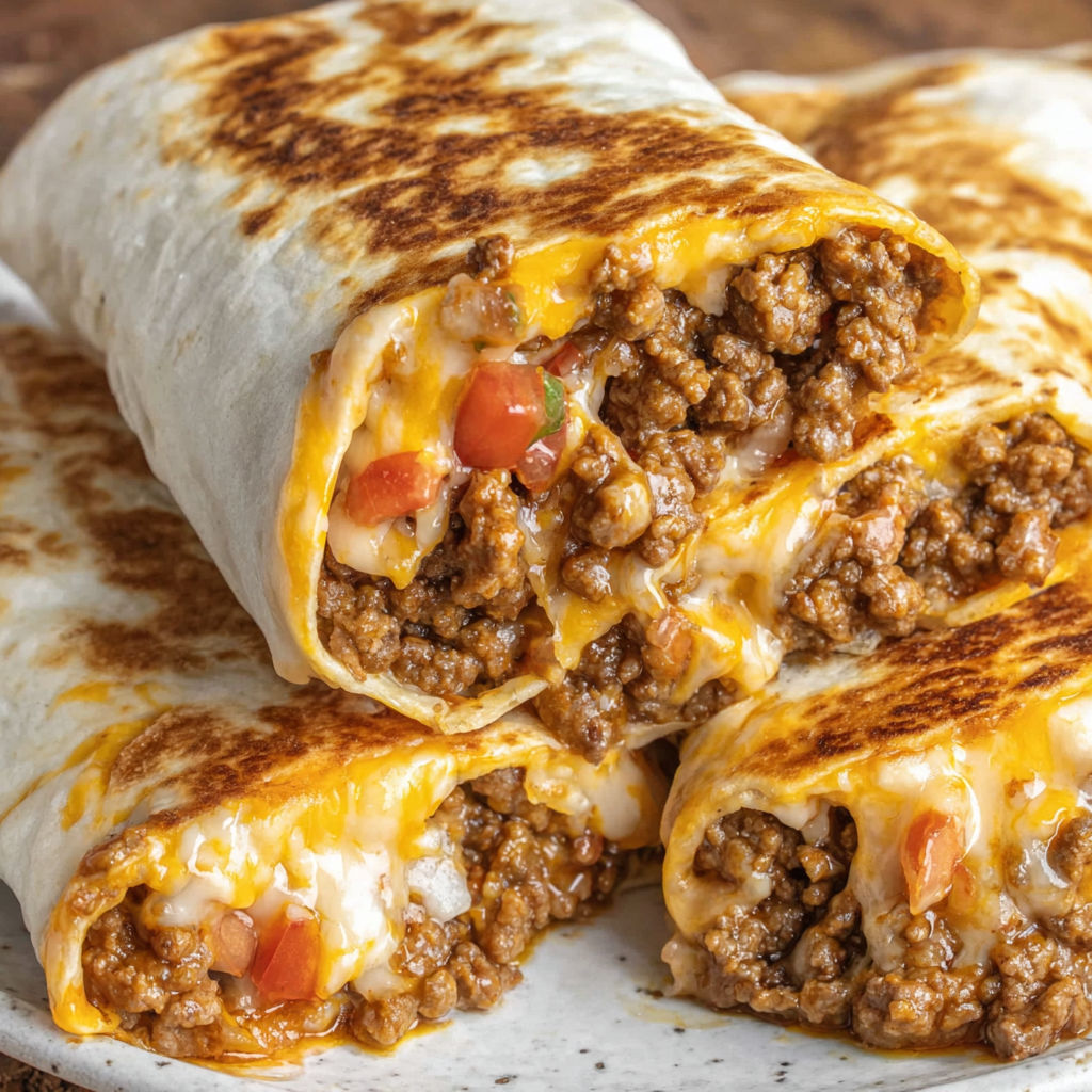 A cheesy beef taco on a plate.