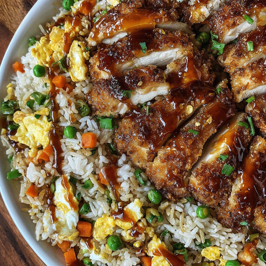 A plate of Bang Bang Chicken Fried Rice.