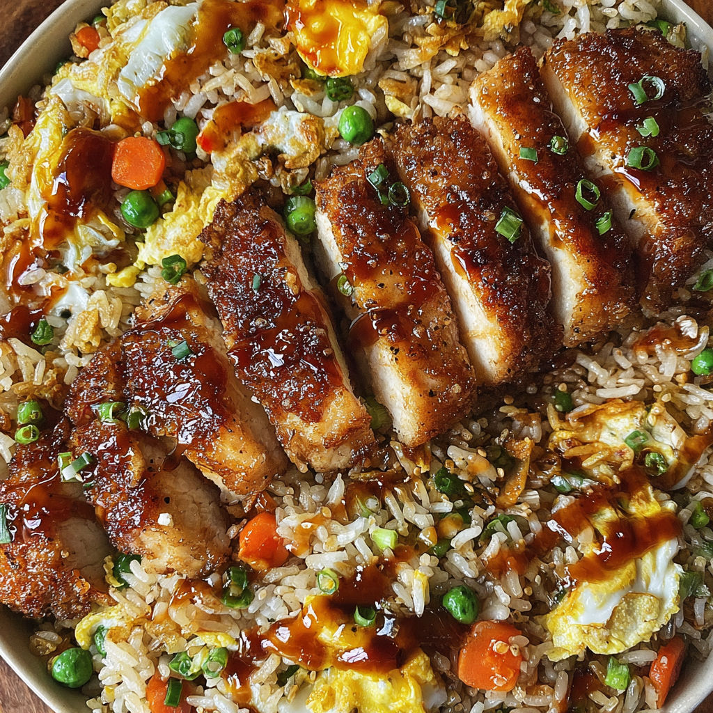 A plate of food with chicken and rice.