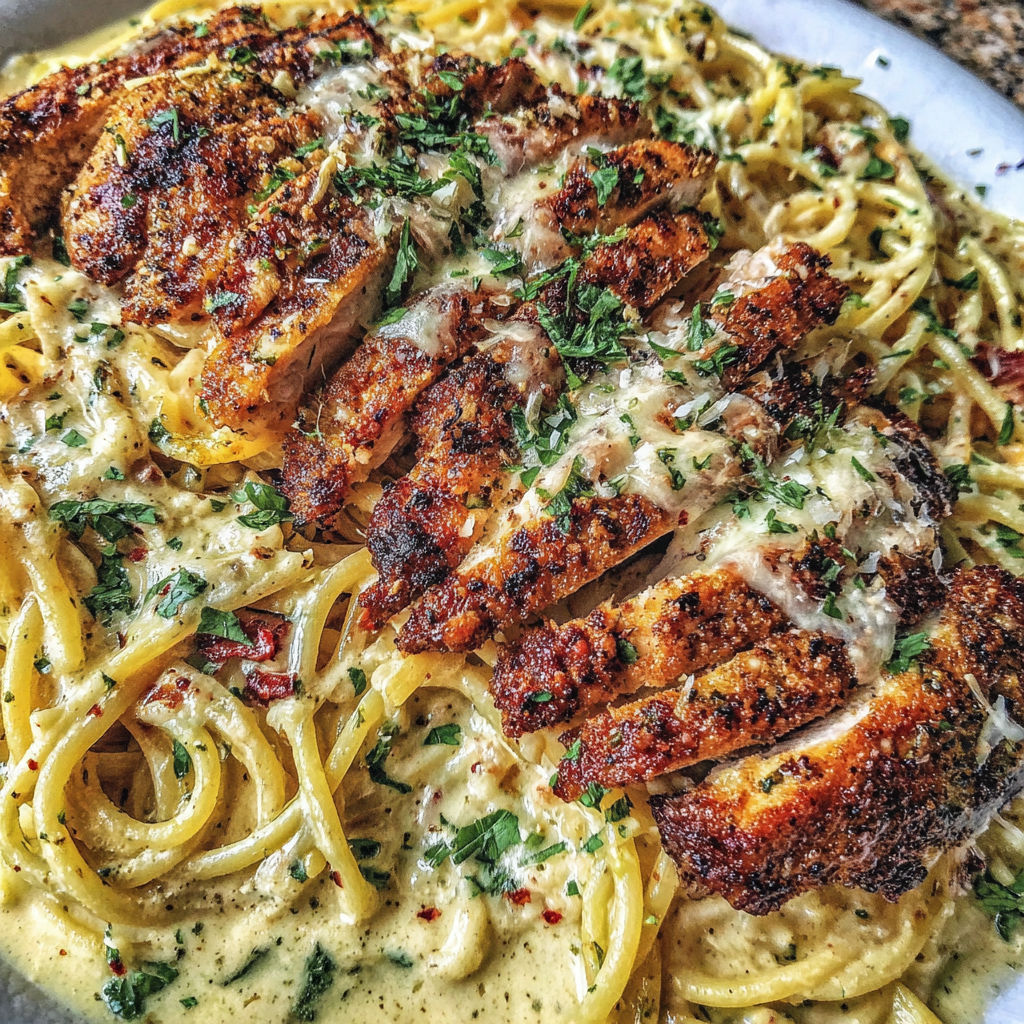 A plate of food with chicken and pasta.
