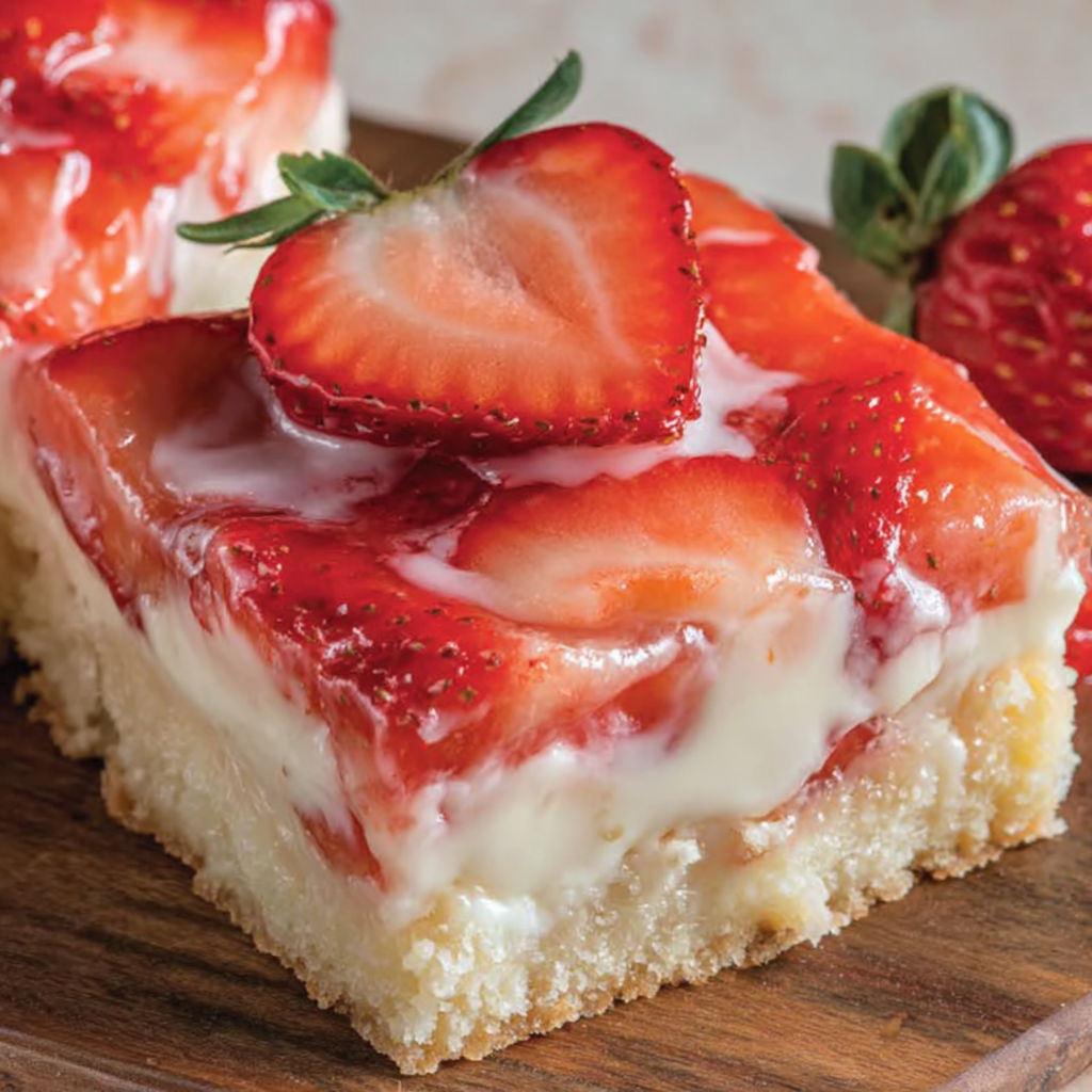 A slice of strawberry cream cake.