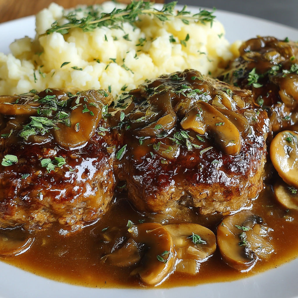 A plate of food with mushrooms and potatoes.
