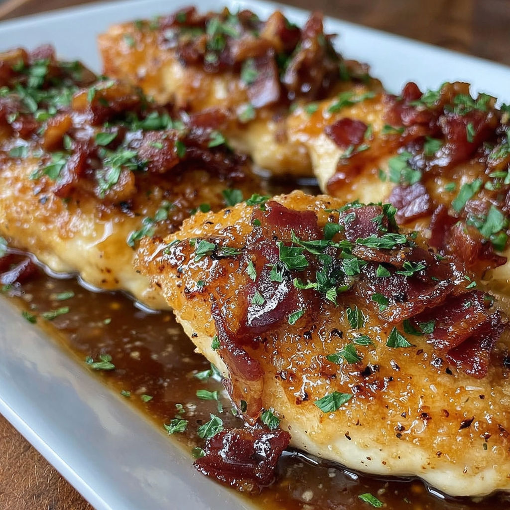 A plate of food with bacon and sauce.