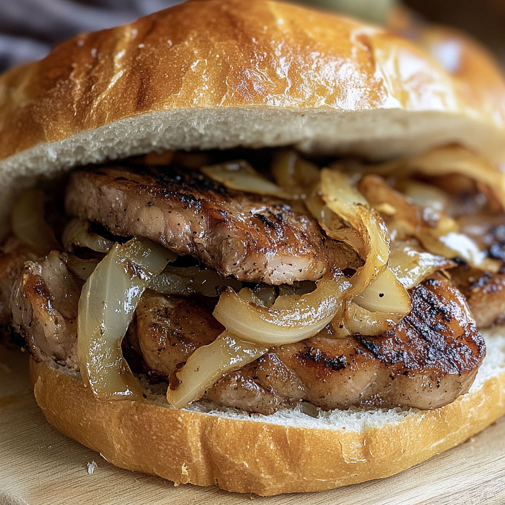 A Thüringer Rostbrätel sandwich with onions.