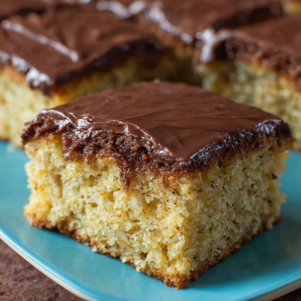 A slice of cake with chocolate frosting.