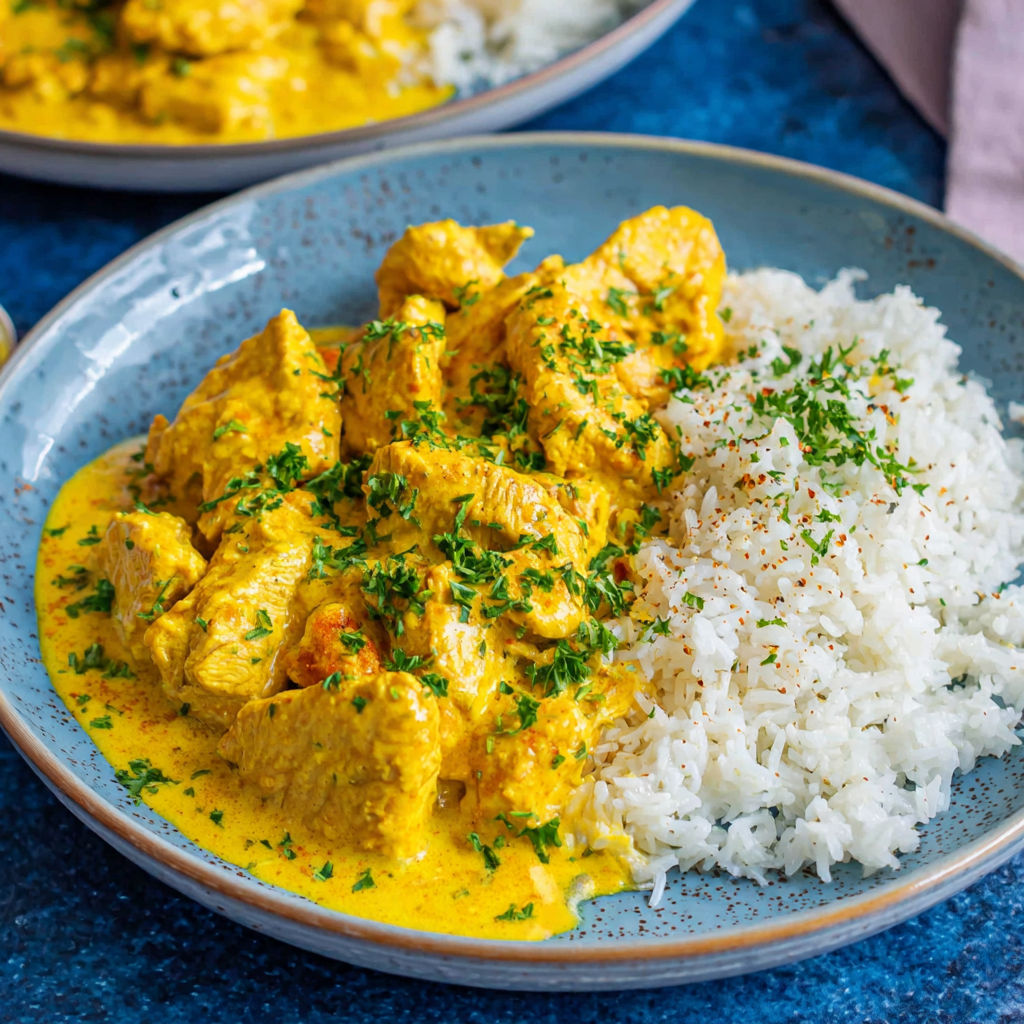 A plate of chicken in a creamy sauce.