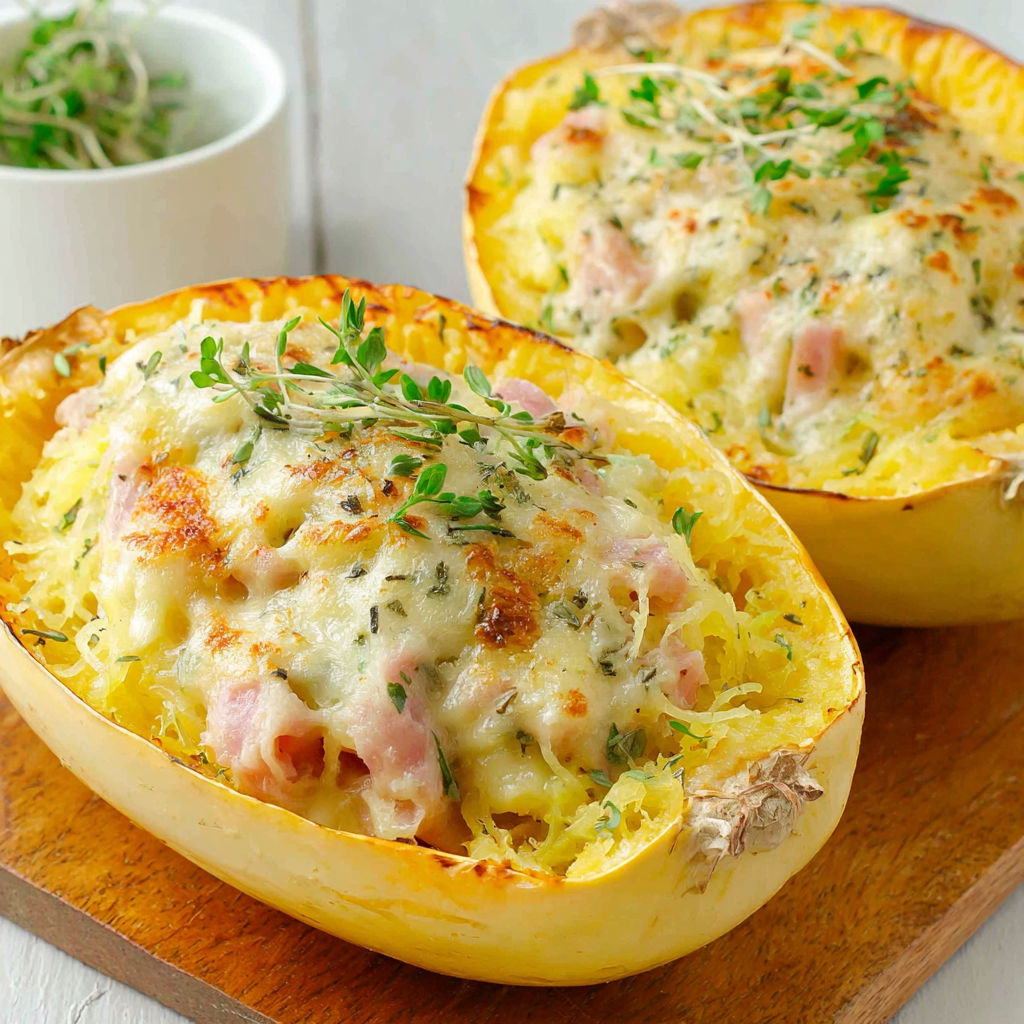 A close up of a baked pumpkin with cheese and herbs.