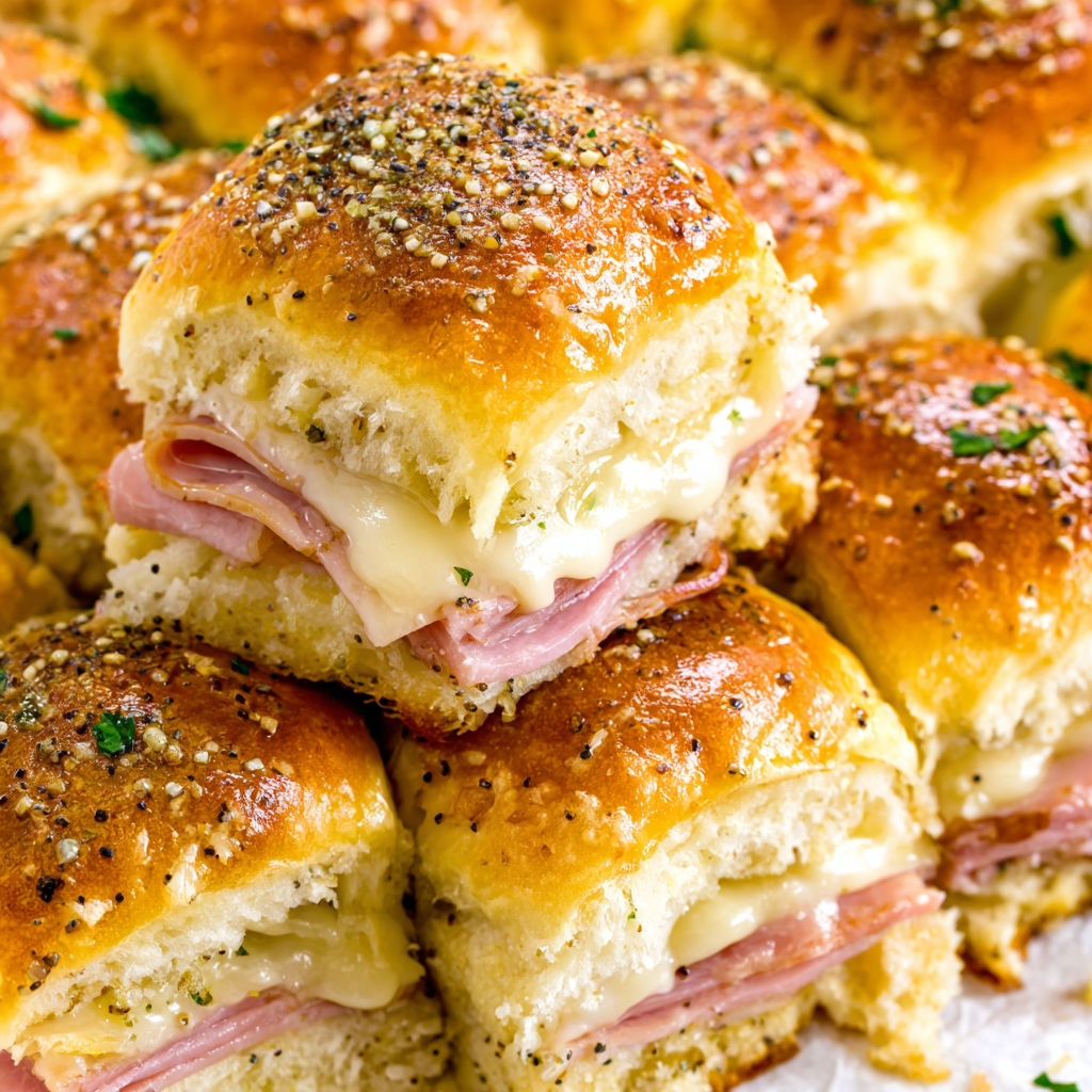 A close up of a sandwich with meat and cheese.