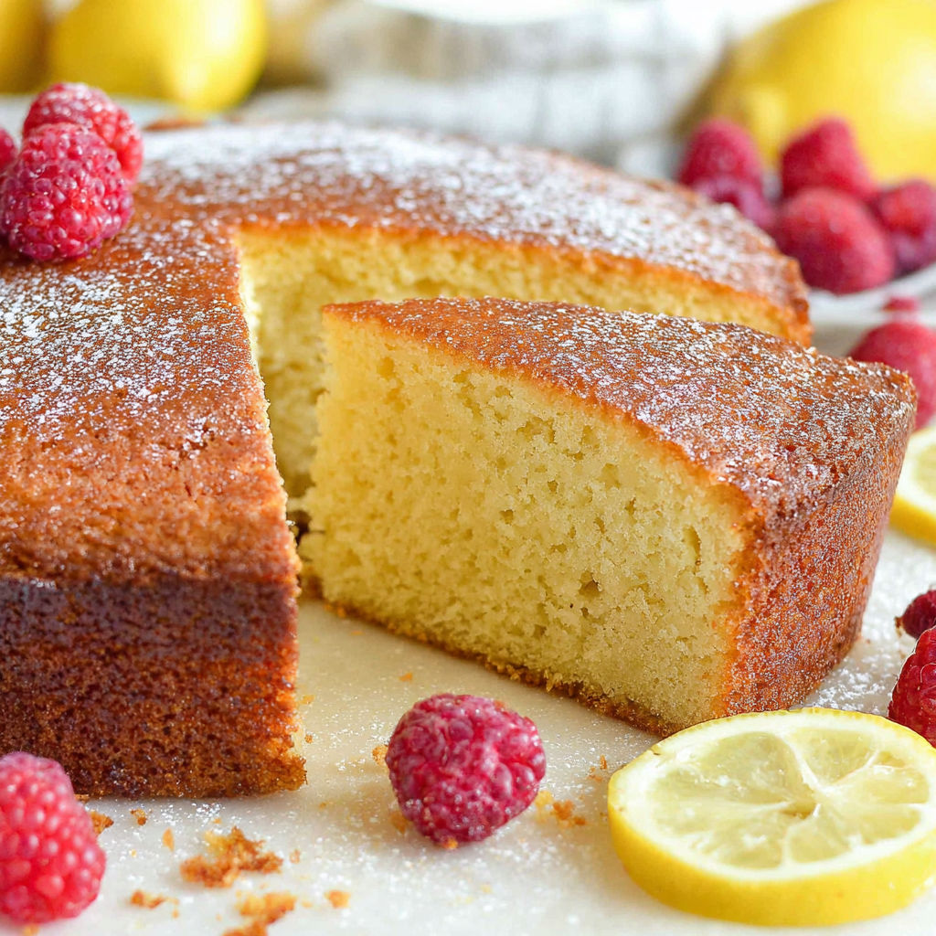 A slice of cake with raspberries on top.
