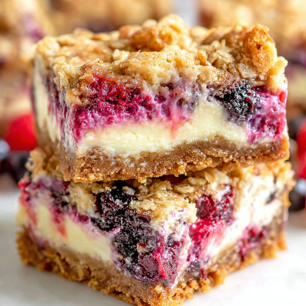 A close up of a dessert with berries and cream.