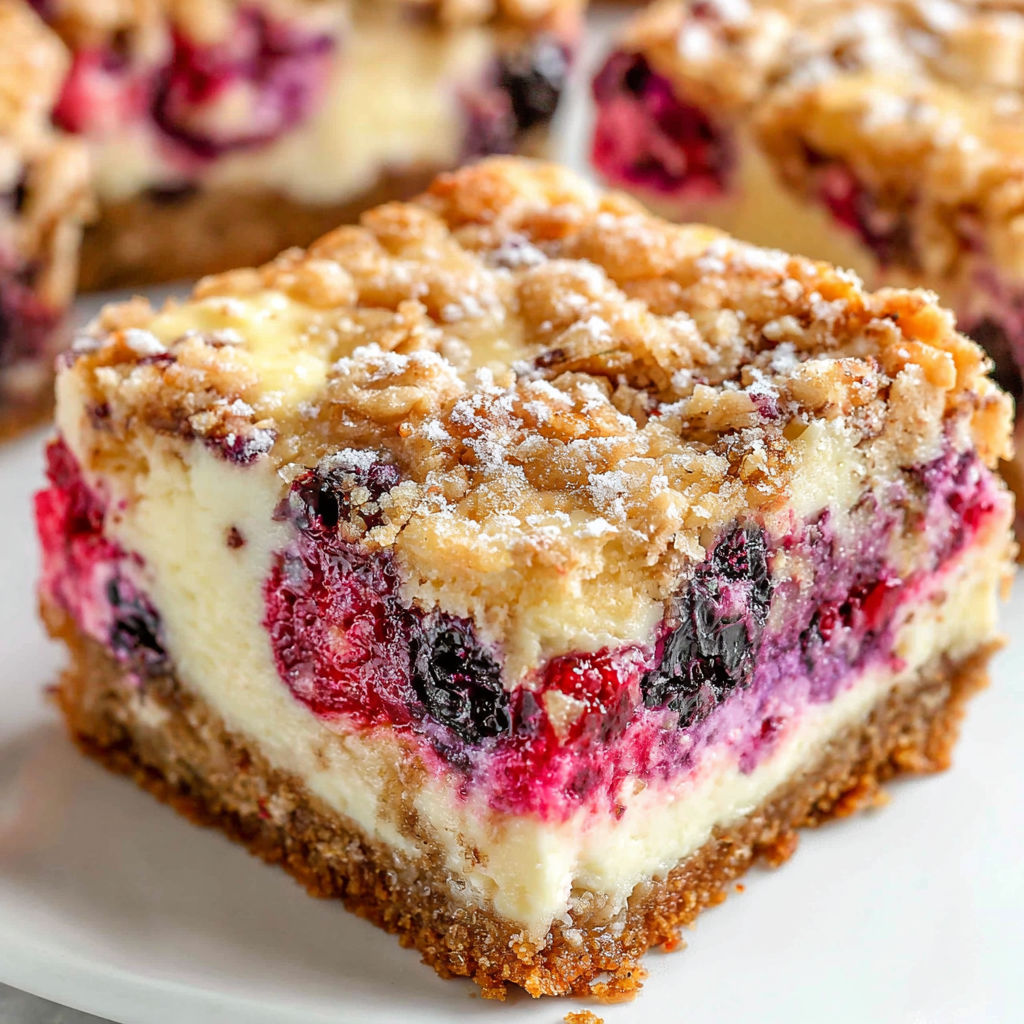 A slice of cake with berries on top.