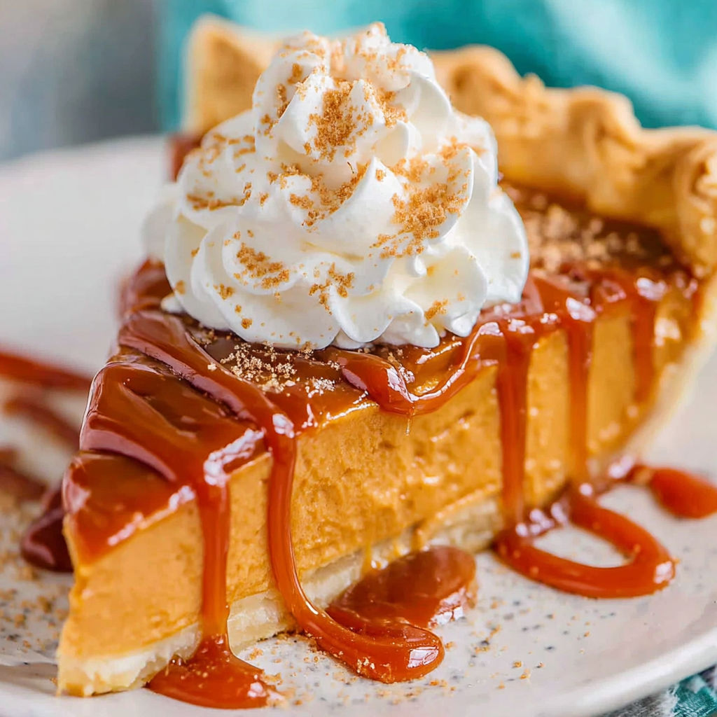 A slice of butterscotch pie with whipped cream on top.