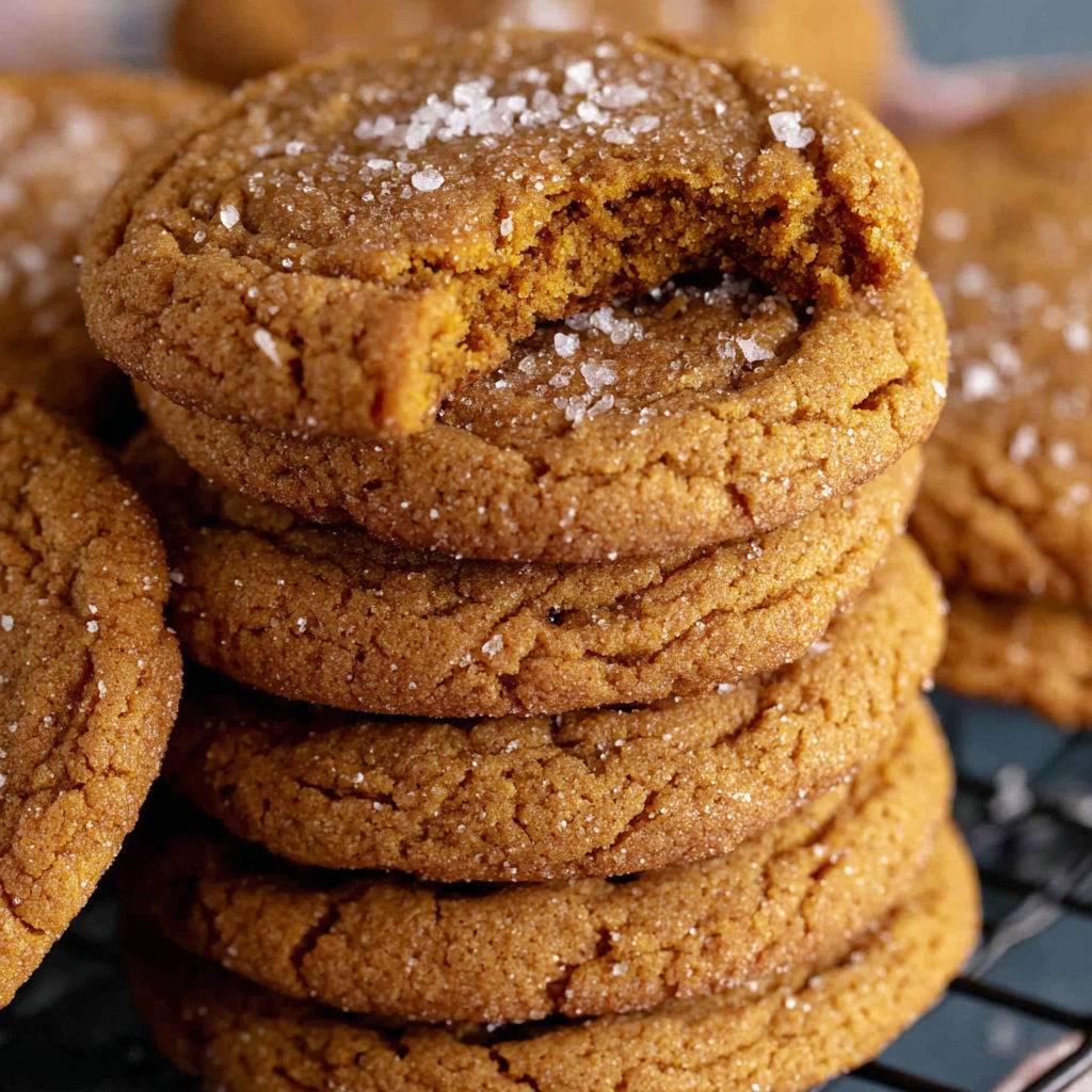 A stack of cookies with sugar on top.