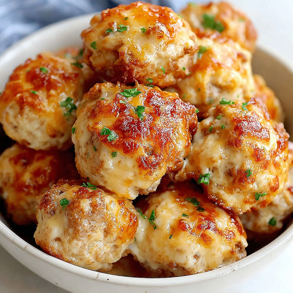 A bowl of cheese and herb stuffed meatballs.