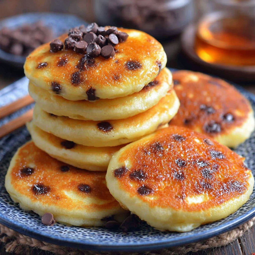 A stack of chocolate chip pancakes.