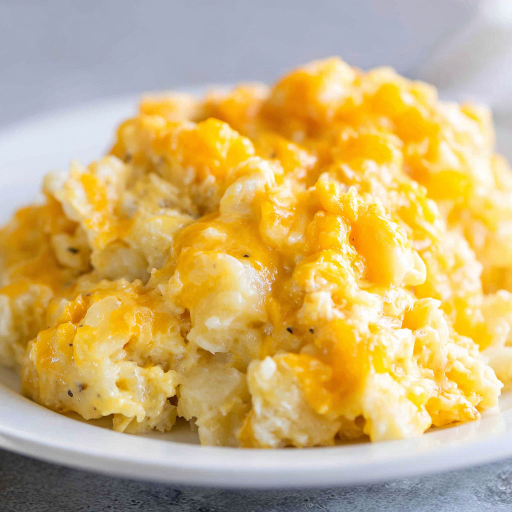 A plate of cheesy potatoes.