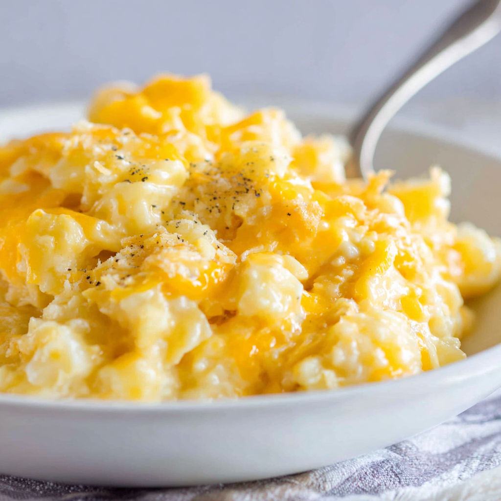 A bowl of cheesy potatoes.