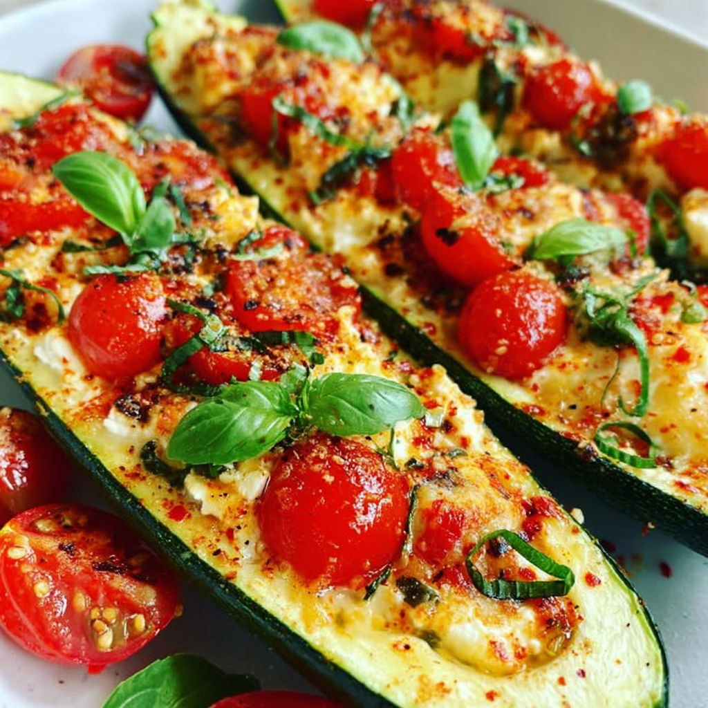 Zucchini with tomatoes and feta cheese.