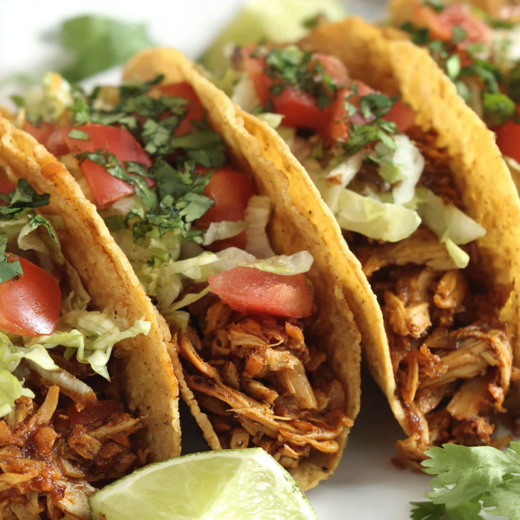 A plate of tacos with tomatoes and lime.