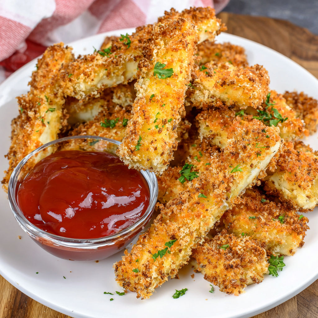A plate of Halloumi Fries with a dipping sauce.