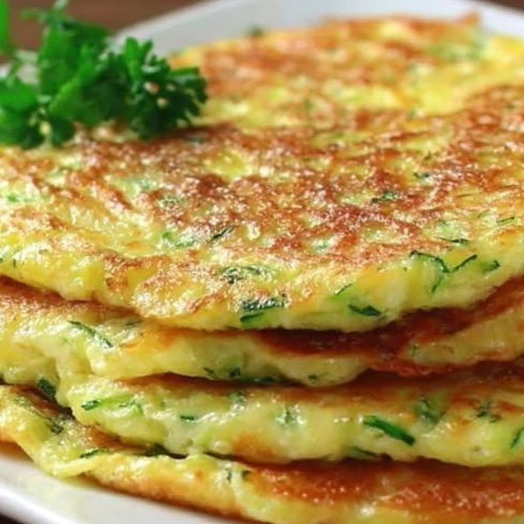 A stack of zucchini-käse-pfannkuchen on a plate.