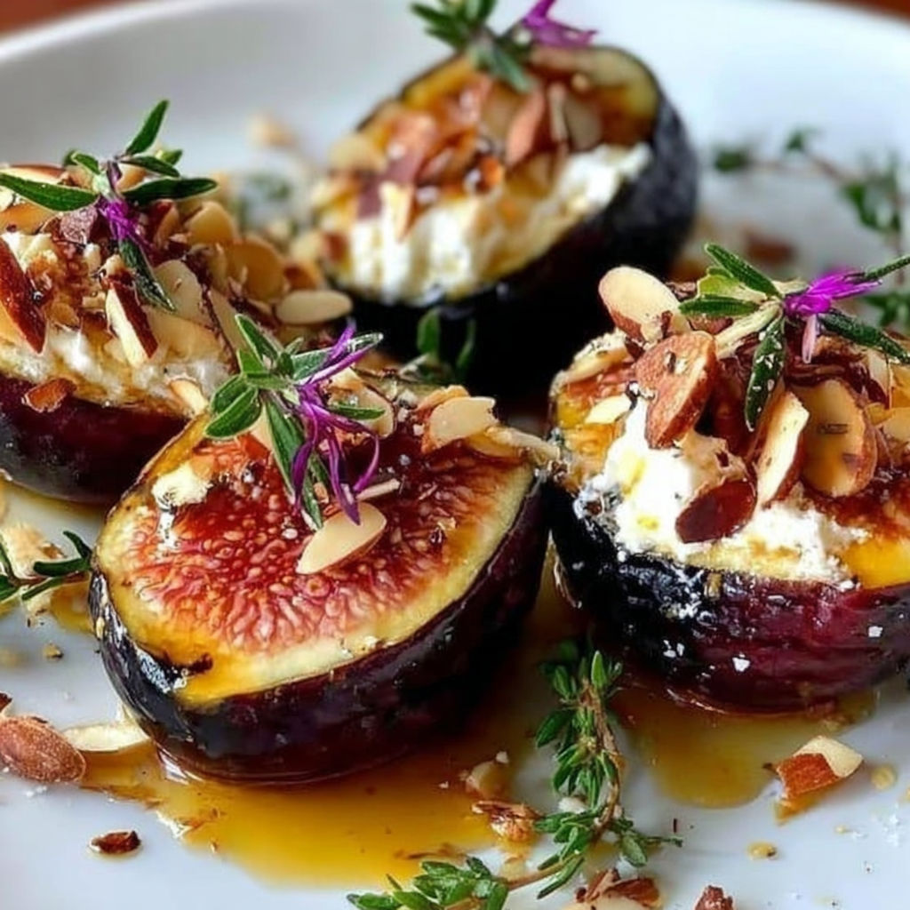 A plate of figs with almonds and cheese.