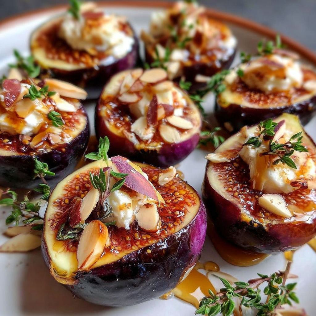 A plate of figs with almonds and cheese.
