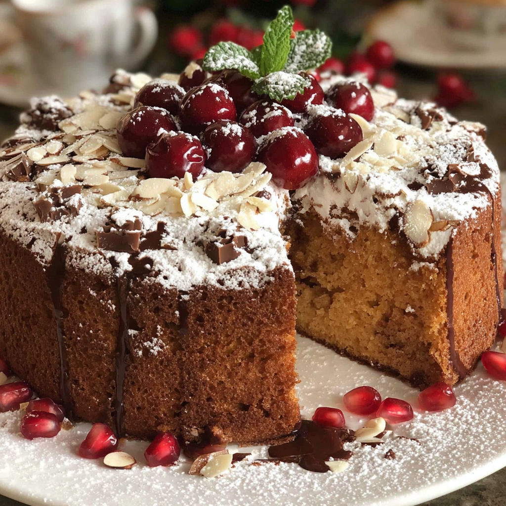 A cake with white frosting and red berries on top.