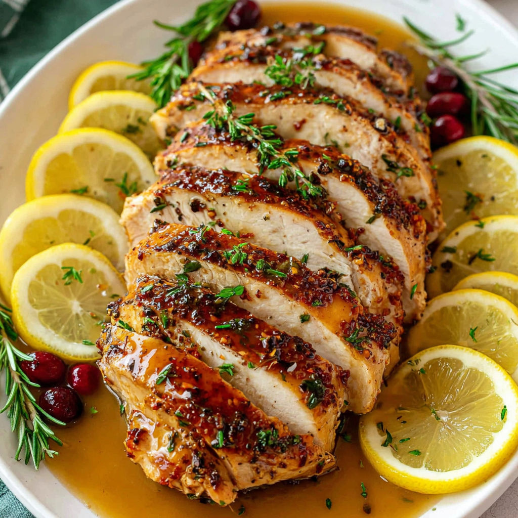 A delicious looking chicken dish with lemon and herbs.