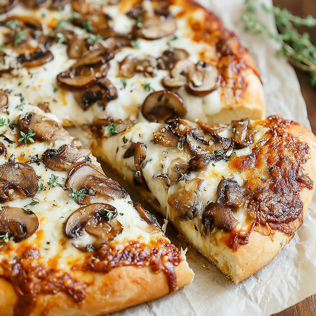 A slice of white mushroom pizza.