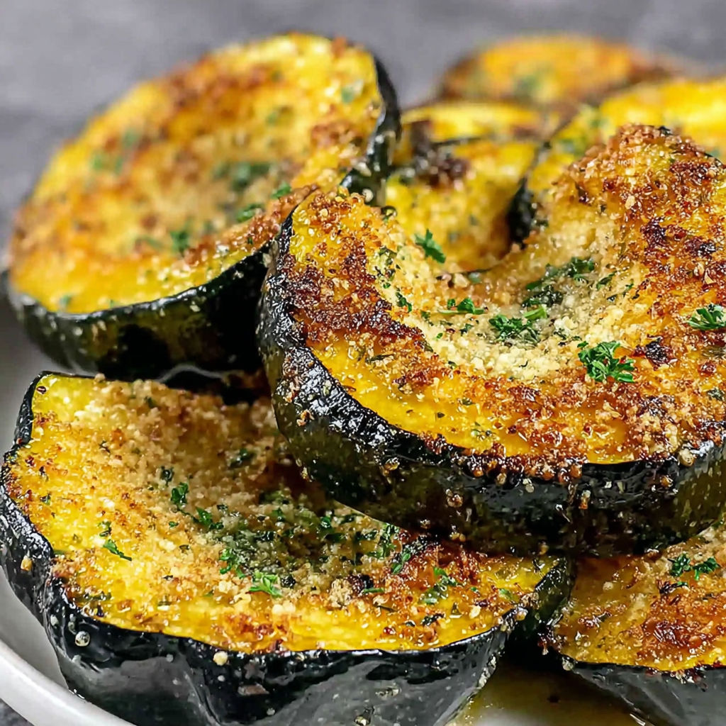 Baked Parmesan Garlic Acorn Squash.