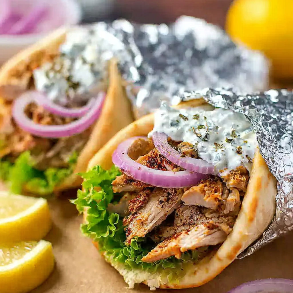 A homemade slow cooker chicken shawarma.