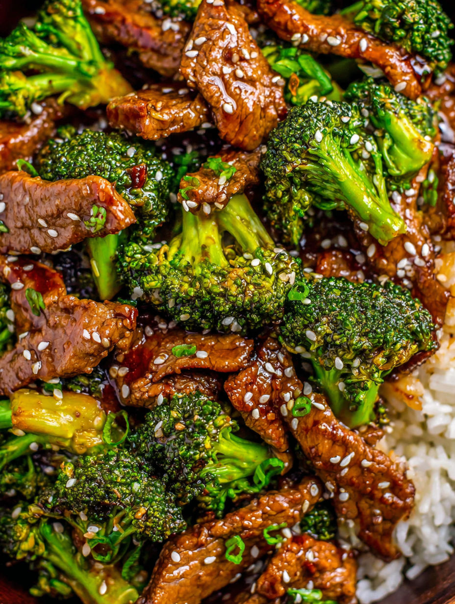 A plate of beef and broccoli.