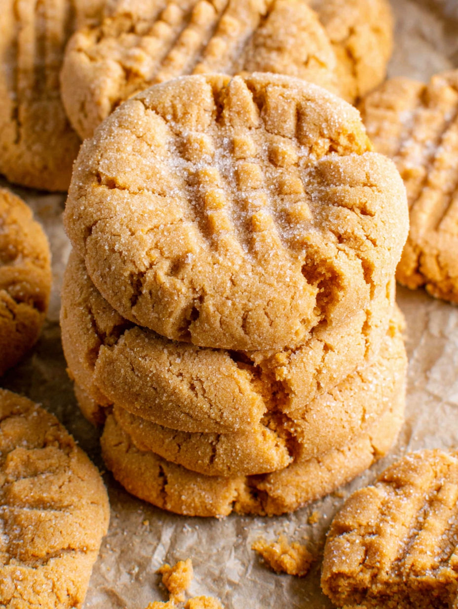 A stack of soft peanut butter cookies.