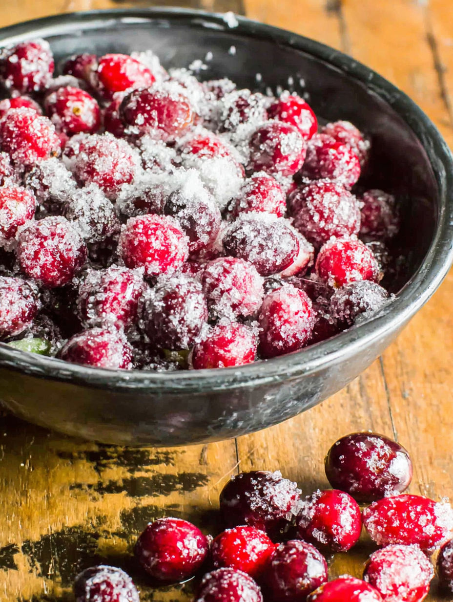 Bowl of cranberries with sugar.