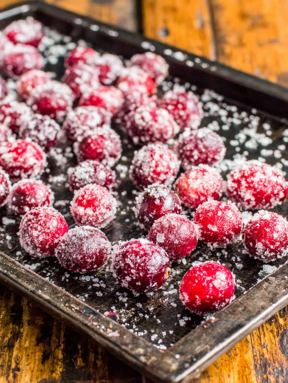 A tray of sugar coated cranberries.