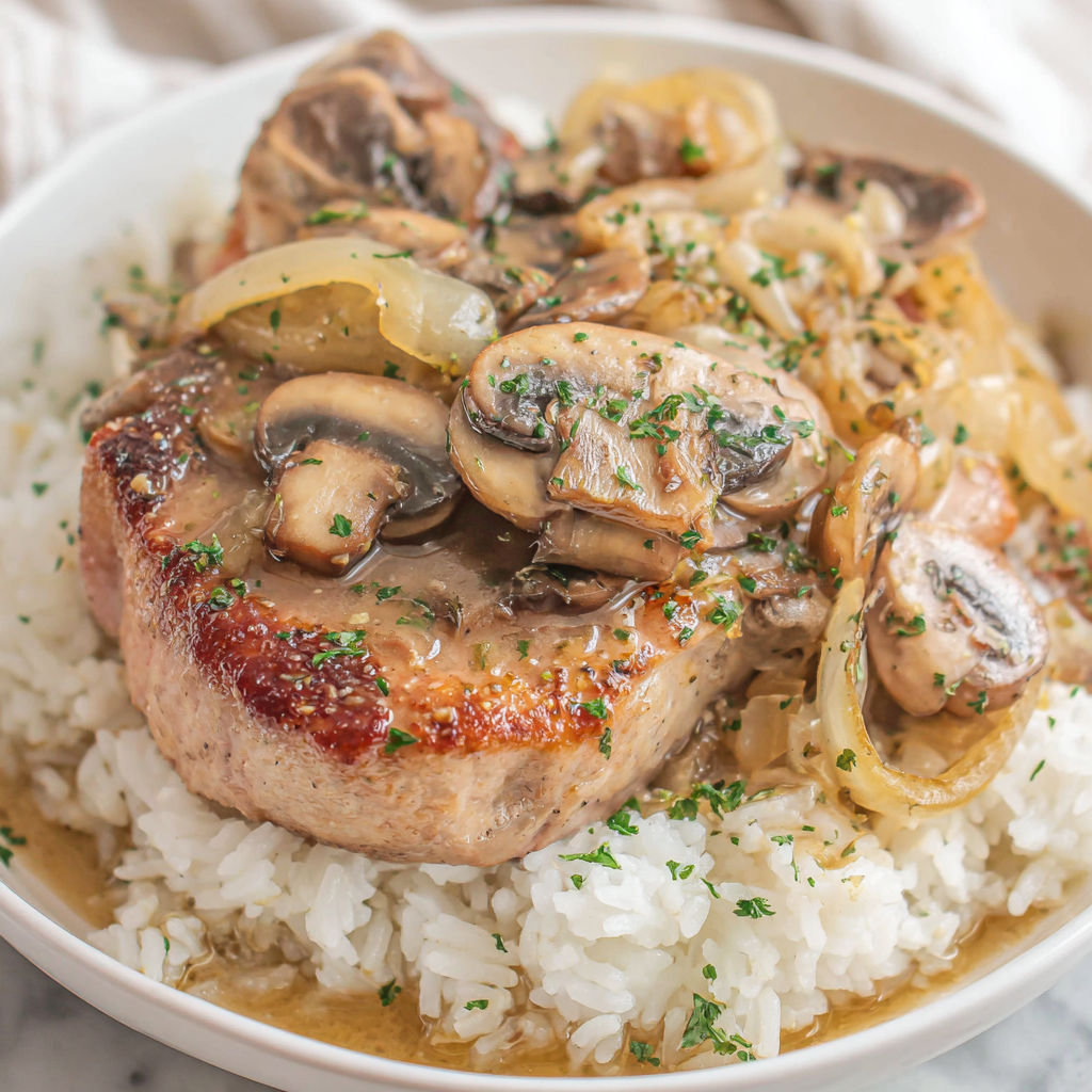 A plate of food with mushrooms and onions.